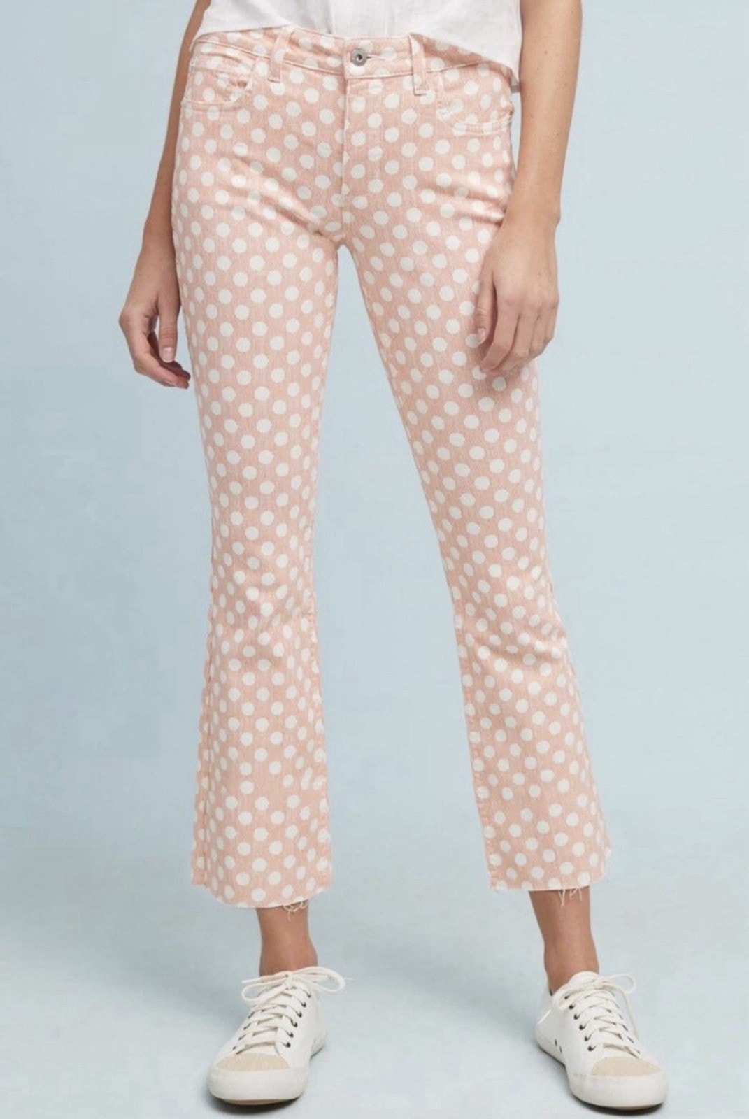 Pilcro And The Letterpress Jeans Pants Womens 27 Blush Bootcut Raw Hem Polka Dot